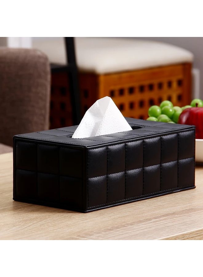 غطاء صندوق المناديل الأسود المحشو بمظهر يشبه الجلد ديكور الحمام وغرفة المعيشة - Image 4